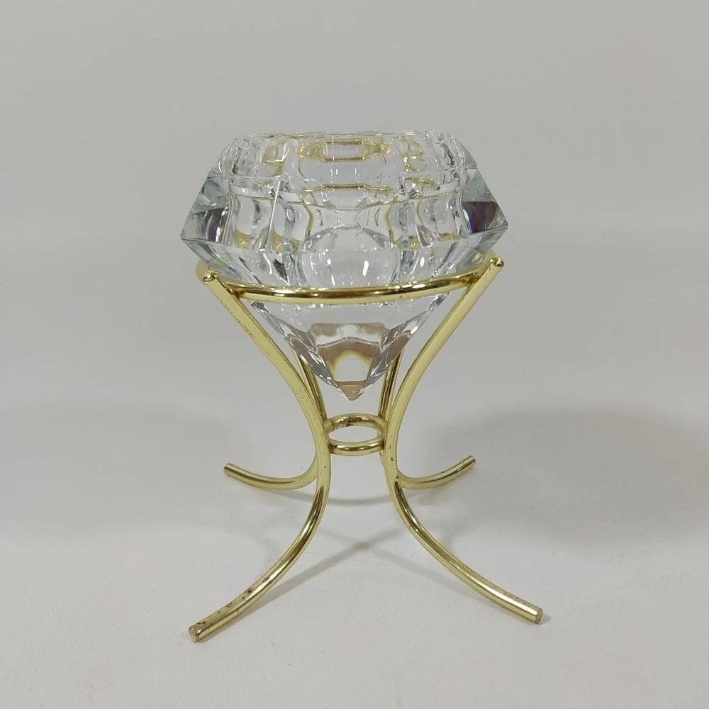 Vintage PartyLite 24% Lead Crystal Diamond Shaped Solitaire Votive Candle Holder - Picture 1 of 9